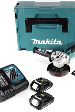 Meuleuse d'angle sur batterie Makita DGA 454 RAJ 18 V 115 mm + 2x batteries 2,0 Ah + chargeur + Makpac Retour Gratuit