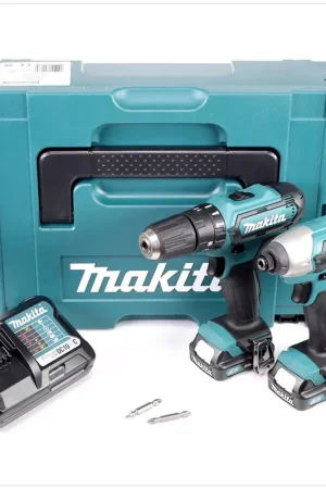 Makita CLX 202 AJ 10,8V- Set : Perceuse visseuse à percussion sans fil HP 331 + Visseuse à percussion sans fil TD 110 + 2x Batteries 2,0Ah + Chargeur + Makpac 1 Certifié