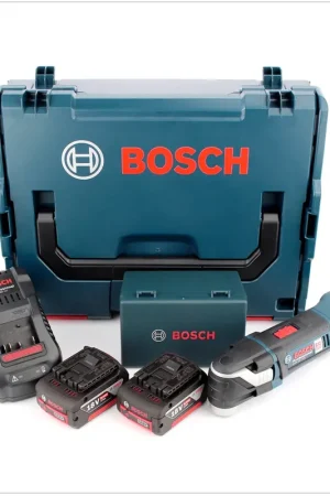 Remise Outil multifonction Bosch GOP 18 V-EC Prof. Battery Multi Cutter avec 2 batteries GBA 5,0 Ah + 20 accessoires + chargeur + L-Boxx