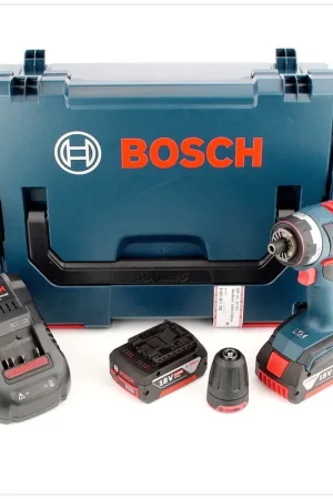Bosch GSR 18 V-EC FC2 Perceuse-visseuse sans fil + Mandrin GFA FC2 + 2x Batteries GBA 5,0 Ah + Chargeur GAL 1880 CV + Coffret de transport L-Boxx Vente Directe