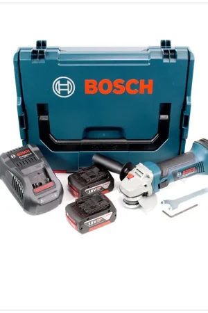 Remise Bosch GWS 18 V-Li Professional 115 mm Meuleuse sans fil avec boîtier L-Boxx + 2x Batteries GBA 5,0 Ah + Chargeur