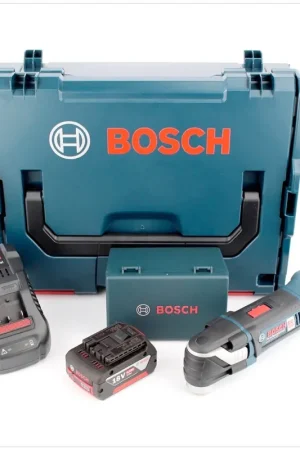 Coupeur multifonction sans fil Bosch GOP 18 V-EC Professional en L-Boxx avec chargeur GAL 1880 et 1 batterie GBA 6 Ah et jeu d'accessoires 20 pièces + jeu de carrelage Bosch 4 pièces Pas Cher