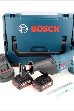 Bosch GSA 18 V-LI Professional 18 V Scie sabre sans fil avec boîtier L-Boxx + 20 pcs. Tough Box, 2x Batteries GBA 6,0 Ah, 1x Chargeur GAL 1880 CV Commander Vite