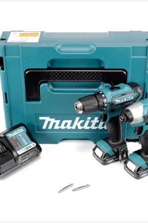 Makita CLX 201 AJ 10,8 Volt DF331 D Perceuse visseuse sans fil + TD110 D visseuse à chocs sans fil + 2x Batteries BL 1020B 2 Ah + Chargeur DC10WC et Coffret Makpac Authentique
