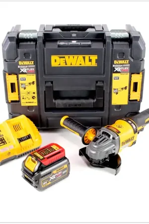 Livraison Express DeWalt DCG 414 T1 54 V XR Flexvolt Brushless Meuleuse d'angle sans fil 125 mm + Coffret de transport DeWalt T-Stak Box 2 + 1x Batterie DCB 546 54V 6 Ah + Chargeur DCB 118