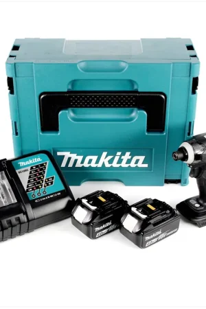 Makita DTD 146 B RMJ Visseuse à percussion sans fil, 18 V Li-Ion, Noir + 2x Batteries BL 1840 B 4,0 Ah + Chargeur DC 18 RC + Makpac 2 Prix Choc
