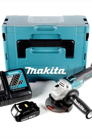 Makita DGA 456 RA1J Meuleuse d'angle sans fil 18V, 115mm, sans balai + 1x Batterie 2,0 Ah + Chargeur + Makpac Commander Vite