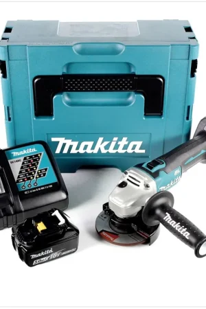 Commander Maintenant Makita DGA 456 RTJ Meuleuse d'angle sans fil 18V, 115mm, sans balai + 2x Batteries 5,0 Ah + Chargeur + Makpac