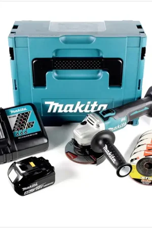 Livraison Express Makita DGA 456 RMJ Meuleuse d'angle sans fil 18V, 115mm, sans balai + 2x Batteries 4,0 Ah + Chargeur + Makpac + 6x Disques abrasifs