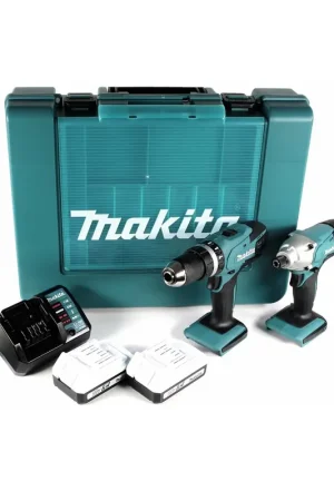 Authentique Makita DK18015 X1 Set Perceuse visseuse à percussion HP 457 D 18V + Visseuse à percussion TDI 127 D 18V + 2x Batteries 1,5 Ah + Chargeur + Coffret