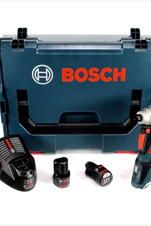 Bosch GWI 12V-5 Professional Visseuse d’angle sans fil avec boîtier L-Boxx + 2 x Batteries GBA 12 V 2,5 Ah + 1 x Chargeur GAL 1230 Bon Marché