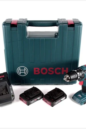 Retour Gratuit Bosch GSB 18-2-Li Plus Professional Perceuse-visseuse à percussion sans-fil + 2x Batteries GBA 2,0 Ah + 1x Chargeur AL 1820 CV + Coffret de Transport