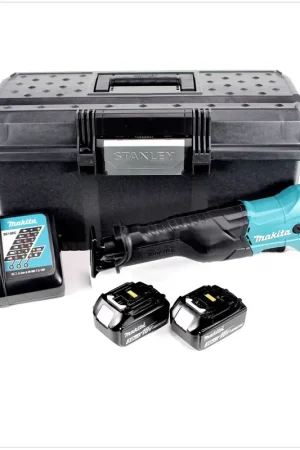Prix Cassé Makita DJR 186 18 V Li-ion Scie récipro sans fil avec coffret Stanley + 2 x Batteries BL 1830 3,0 Ah + Chargeur rapide