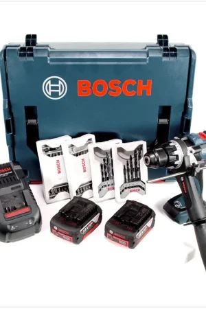 Bosch GSR 18 VE-EC Professional Perceuse-visseuse sans fil avec 2x GBA 6,0 Ah Batteries + Chargeur + boîtier L-Boxx + Embouts de vissage & Set de forets Promotion