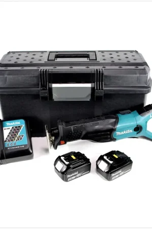Réduction Makita DJR 181 18V Scie récipro sans fil avec boîtier Stanley + 2x Batteries BL1830 3,0 Ah + Chargeur DC 18 RC