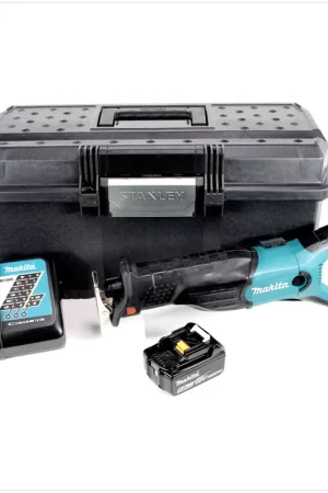 Prix Réduit Makita DJR 181 18V Scie récipro sans fil + Boîtier Stanley + 1x Batterie BL1850 5,0 Ah + Chargeur rapide DC 18 RC