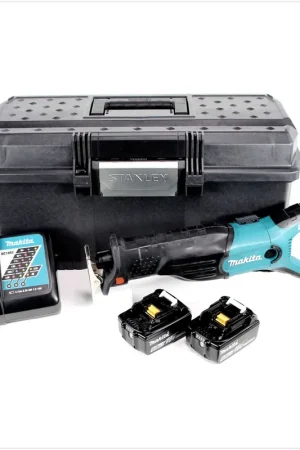 Super Prix Makita DJR 181 18V Scie récipro sans fil avec boîtier Stanley + 2x Batteries BL1850 5,0 Ah + Chargeur rapide DC 18 RC