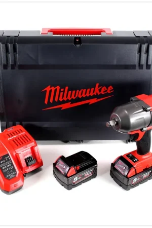 Offre Spéciale Milwaukee M18 CHIWF12 - 502X Clé à chocs sans fil 18V 1/2" sans balais avec 2 batteries 5 Ah, chargeur, mallette