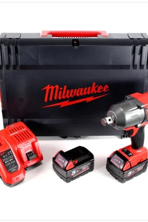 Produit De Marque Milwaukee M18 CHIWF34 - 502X Visseuse à percussion sans fil 18V, 3/4", sans balai + 2x Batteries 5 Ah + Chargeur + Coffret