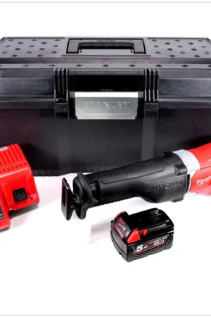 Scie alternative à batterie Milwaukee M18 BSX-501 18V + 1x batterie 5,0Ah + chargeur + mallette Haute Qualité