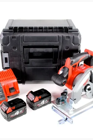 Authentique Milwaukee HD18CS-402C 18 V 165 mm Scie circulaire sans fil avec boîtier TSTAK + 2x Batteries M18 B4 4,0 Ah + Chargeur M12-18C