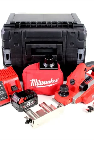 Bon Marché Milwaukee M18 BP - 401 18 V Rabot sans fil avec boîtier Stanley TSTAK + 1x Batterie M18 B4 4,0 Ah + Chargeur M12 - M18
