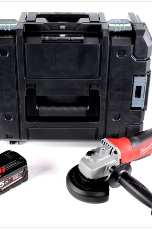 Meuleuse d'angle sur batterie Milwaukee HD 18 AG 115 mm dans une boîte Stanley TSTAK + batterie M18 B5 5,0 Ah Réduction