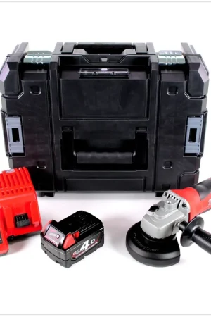 Milwaukee HD 18 AG - 401 Meuleuse d'angle sans fil 115 mm avec boîtier Stanley TSTAK + 1x Batterie M18 B4 4,0 Ah + Chargeur M12-18C Solde