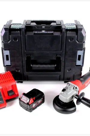 Solde Meuleuse d'angle sur batterie Milwaukee HD 18 AG - 502 115 mm dans une boîte Stanley TSTAK + 2x batterie M18 B5 5,0 Ah + chargeur M12-18C