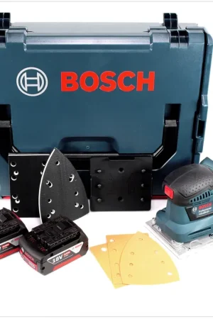 Prix Réduit Bosch Professional GSS 18 V-10 Ponceuse vibrante sans fil avec boîtier L-Boxx + 2 x GBA 4,0 Ah Batteries