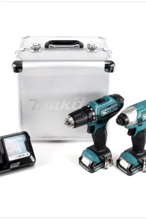 Makita CLX 201 X DF331D Perceuse visseuse sans fil + TD110D Visseuse à chocs + 2x BL 1015 - 1,5 Ah Batterie + DC10WC Chargeur, dans boîtier aluminium Affaire À Saisir