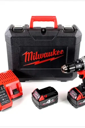 Vente Directe Milwaukee M18 BLPD 402 C Perceuse-visseuse à percussion sans fil 18V Brushless + 2x Batteries 4,0Ah + Chargeur M12-18C + Coffret