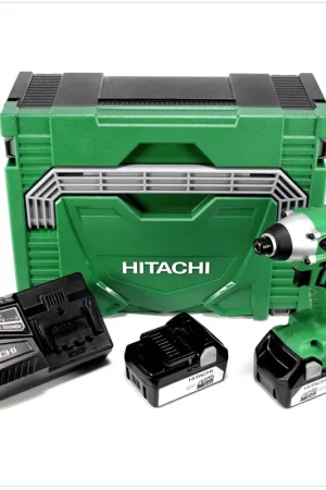 Hitachi WH 18 DGL 18V Visseuse à chocs sans fil + Coffret système Hitachi HSC type 2 + 2x Batteries 4.0 Ah + Chargeur Hitachi UC 18YFSL 14,4 - 18 V Prix Cassé