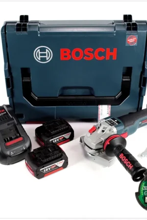 Nouveauté Bosch GWS 18 V-125 SC Professional 125 mm Meuleuse angulaire sans fil avec boîtier L-Boxx + Module Bluetooth GCY 30-4 + 2x Batteries GBA 6,0 Ah + Chargeur