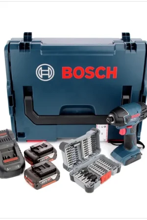 Soldes Bosch GDR 18 V-LI 18 V Visseuse à chocs sans fil avec boîtier L-Boxx + 2x Batteries GBA 5 Ah + 1x Chargeur + Set de vissage Embout de 36 pièces ( 2608522365 )