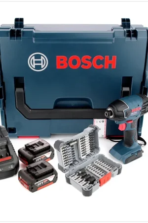 Bosch GDR 18 V-LI 18 V Visseuse à chocs sans fil avec boîtier L-Boxx + 2x Batteries GBA 6 Ah + 1x Chargeur Bosch GAL 1880 CV + Set de vissage Embout de 36 pièces ( 2608522365 ) Expédition Rapide