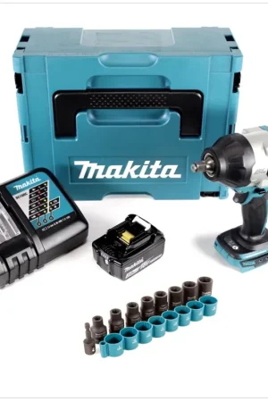 Affaire À Saisir Makita DTW 1002 RF1J 18 V Li-Ion Boulonneuse à chocs sans fil avec Boîtier Makpac + 1x Batterie BL 1830 3,0 Ah + Chargeur DC18RC + 9 Douilles B-54645 1/2"