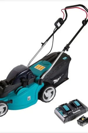 Makita DLM 380 PF2 Tondeuse à gazon sans fil 38cm, 36V ( 2x18V ) + 2x Batteries 3,0Ah + Chargeur double Offre Limitée
