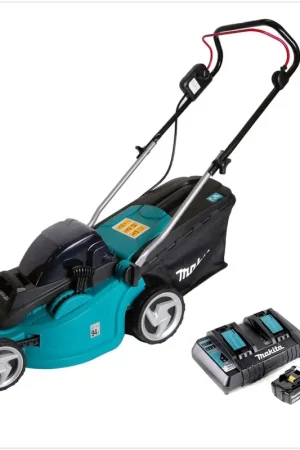 Affaire À Saisir Makita DLM 380 PM2 Tondeuse à gazon sans fil 38cm, 36V ( 2x18V ) + 2x Batteries 4,0Ah + Chargeur double