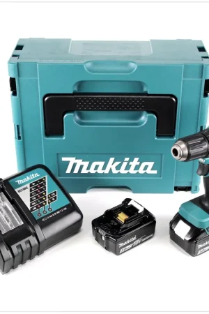 Makita DDF 483 RFJ 18 V Perceuse visseuse sans fil avec boîtier Makpac + 2x Batteries BL 1830 3,0 Ah + Chargeur DC18RC Dernier Modèle