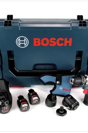 Usine Directe Bosch GSR 12V-15 FC Professional FlexiClick Perceuse-visseuse sans fil avec Boîtier L-Boxx + 2x Batteries 2,5 Ah + Chargeur + 3 Porte-embout