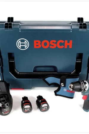 Bosch GSR 12V-15 FC Professional Perceuse-visseuse sans fil FlexiClick avec 2 batteries 2 Ah + chargeur en boîte L Nouvel Arrivage