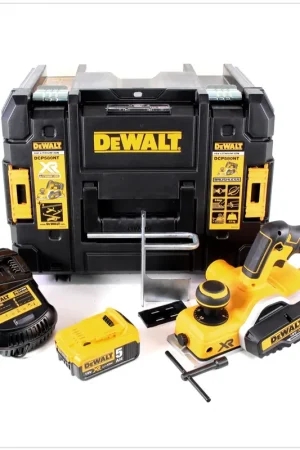 DeWalt DCP 580 P1 18 V Rabot sans fil 82 mm avec boîtier TSTAK VI + 1x Batterie DCB 184 5,0 Ah + 1x Chargeur DCB 115 Promotion