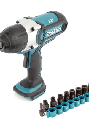Makita DTW 450 Z 18V Li-ion Boulonneuse à chocs sans fil + Makita 9 Douilles B-54645 1/2" + Adaptateur d'emmanchement 1/4'' - sans Batteries, ni Chargeur Offre Limitée