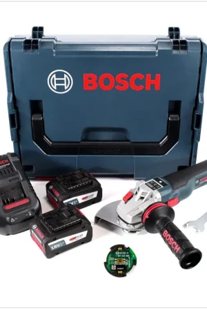 Dernier Modèle Bosch GWS 18 V-150 SC Professional Meuleuse angulaire sans fil Ø 150 mm avec boîtier L-Boxx + Module de connectivité Bluetooth GCY 30-4 + 2x Batteries GBA 6,3 Ah + Chargeur GAL 1880
