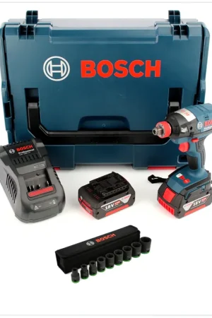 Bosch GDX 18 V-EC Professional 18 V Visseuse à chocs sans fil avec boîtier L-Boxx + 2x Batteries GBA 6 Ah + Chargeur rapide GAL 1880 CV + Set de 9 douilles adaptables 1/2" Nouvel Arrivage