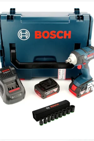 Bosch GDS 18 V-EC 250 Professional Boulonneuse à chocs sans fil avec boîtier L-Boxx + 2x Batteries GBA 6 Ah + Chargeur rapide + Set de 9 douilles Impact 1/2" Promotion Saisonnière