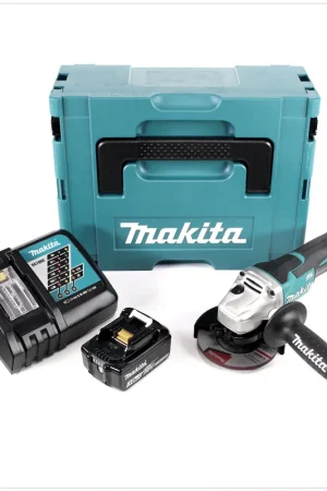 Makita DGA 455 RF1J 18 V 115 mm Brushless Li-Ion Meuleuse d'angle sans fil avec boîtier MakPac + 1x Batterie BL 1830 3,0 Ah Li-Ion + Chargeur rapide DC 18 RC 7.2 V - 18 V Bon Plan