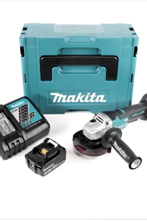 Makita DGA 455 RFJ 18 V 115 mm Brushless Li-Ion Meuleuse d'angle sans fil avec boîtier MakPac + 2x Batteries BL 1830 3,0 Ah Li-Ion + Chargeur rapide DC 18 RC Achat Immédiat