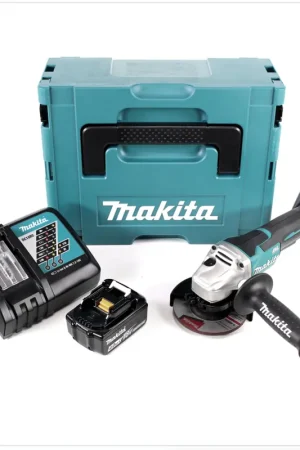 Haute Qualité Makita DGA 455 RM1J 18 V 115 mm Brushless Li-Ion Meuleuse d'angle sans fil avec boîtier MakPac + 1x Batterie BL 1840 4,0 Ah Li-Ion + Chargeur rapide DC 18 RC 7.2 V - 18 V